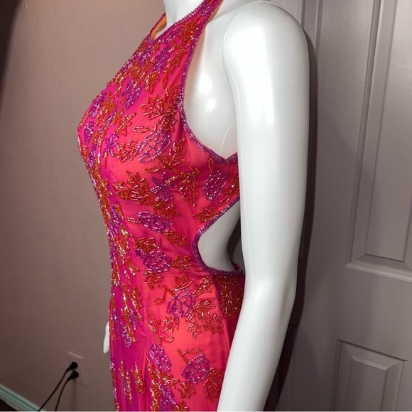 Vintage Andretta Donatello 100% Silk Beaded Slip Gown XS Halter Formal Evening - Picture 5 of 16